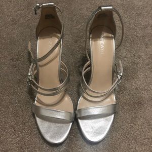 Nine West Silver Strappy Chunky Heels
